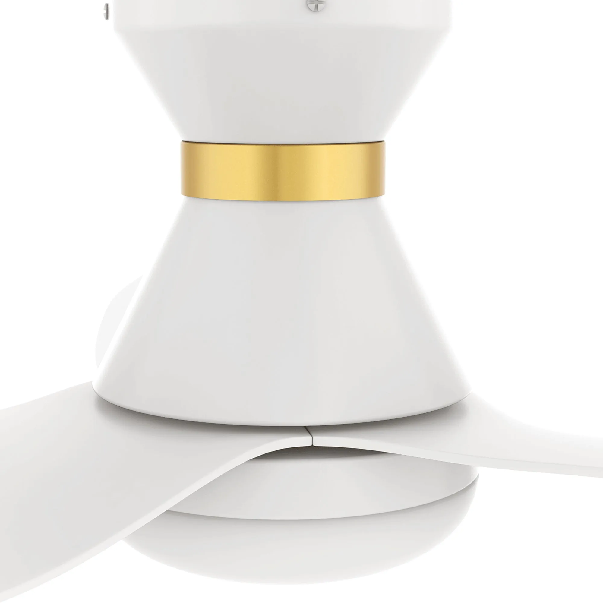 RYATT 45 inch 3-Blade Flush Mount Smart Ceiling Fan with LED Light Kit & Remote- White/White (Gold Detail)