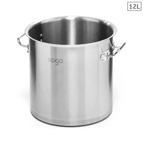 SOGA Stock Pot 12L Top Grade Thick Stainless Steel Stockpot 18/10 Without Lid