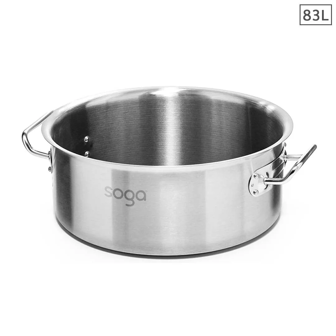 SOGA Stock Pot 83L Top Grade Thick Stainless Steel Stockpot 18/10 Without Lid