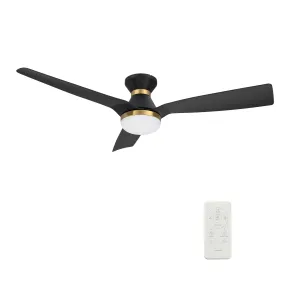 SPEZIA 52 inch 3-Blade Flush Mount Smart Ceiling Fan with LED Light Kit & Remote - Black/Black (Gold Detail)