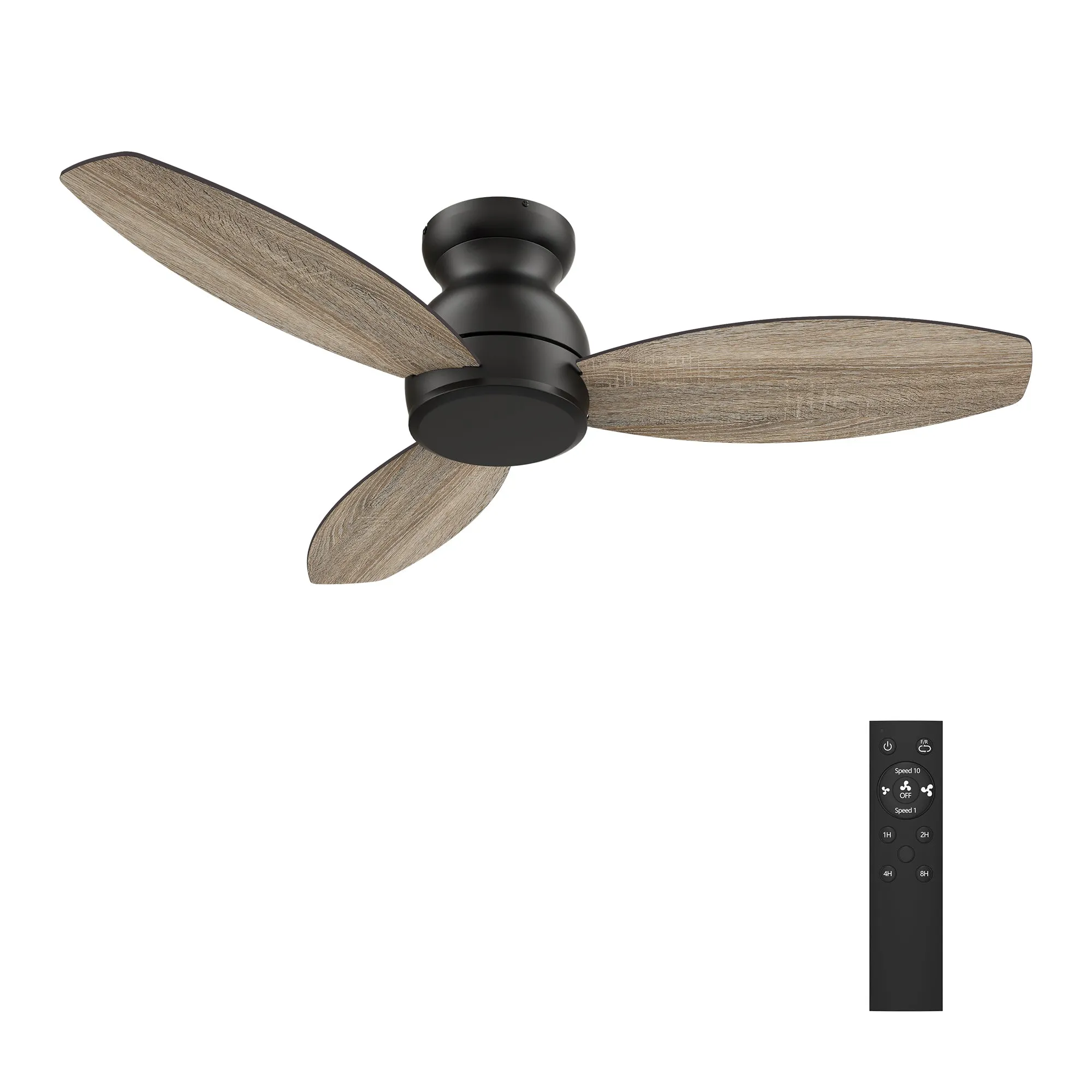 STANLEY 48 inch 3-Blade Flush Mount Ceiling Fan with Remote Control - Black/Wood & Walnut Reversible Blades (No Light)