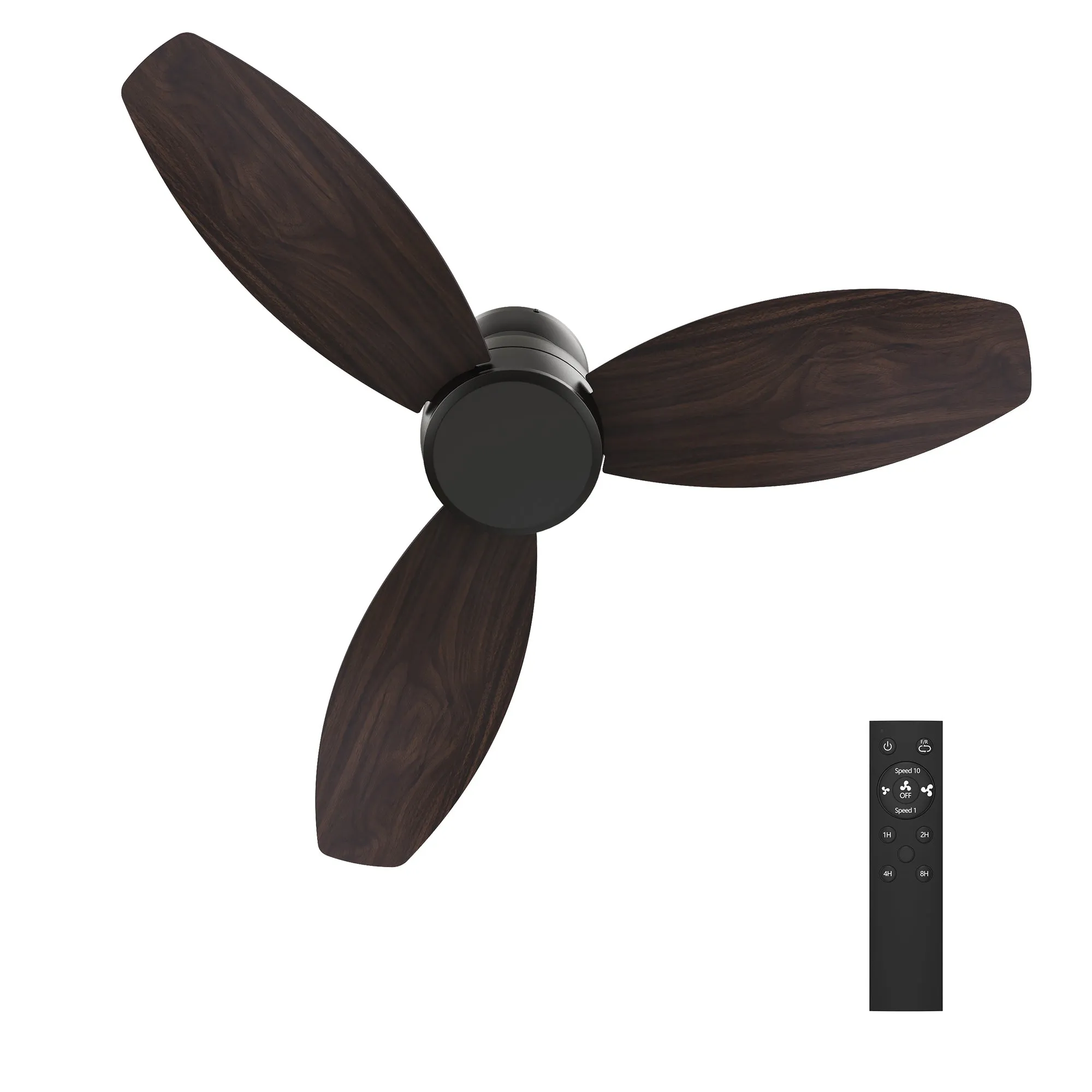 STANLEY 48 inch 3-Blade Flush Mount Ceiling Fan with Remote Control - Black/Wood & Walnut Reversible Blades (No Light)