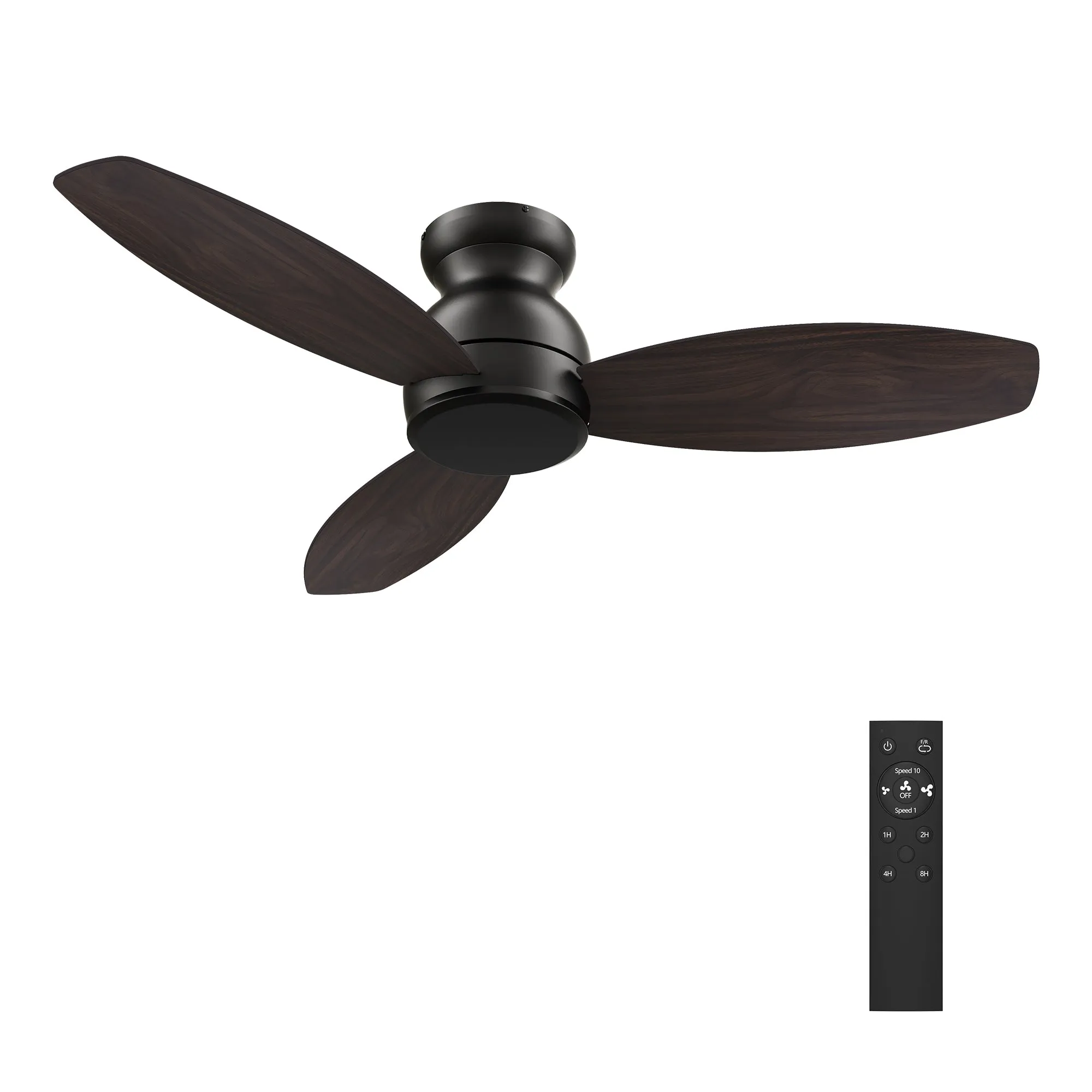 STANLEY 48 inch 3-Blade Flush Mount Ceiling Fan with Remote Control - Black/Wood & Walnut Reversible Blades (No Light)