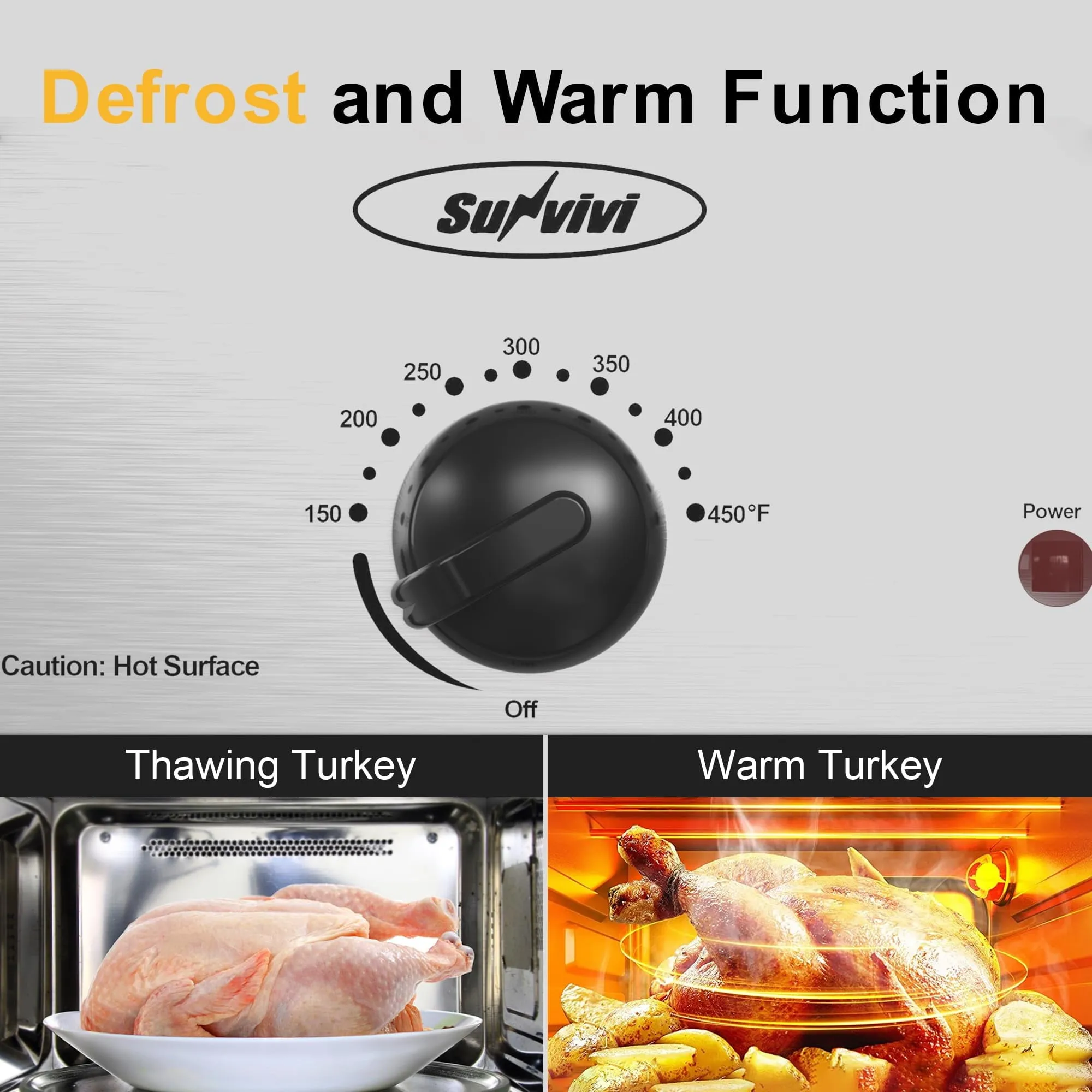 Sunvivi 14-Quart Electric Roaster Oven with Self-Basting Lid, Turkey Roaster Oven with Rack, without pan, Stainless Steel, Silver