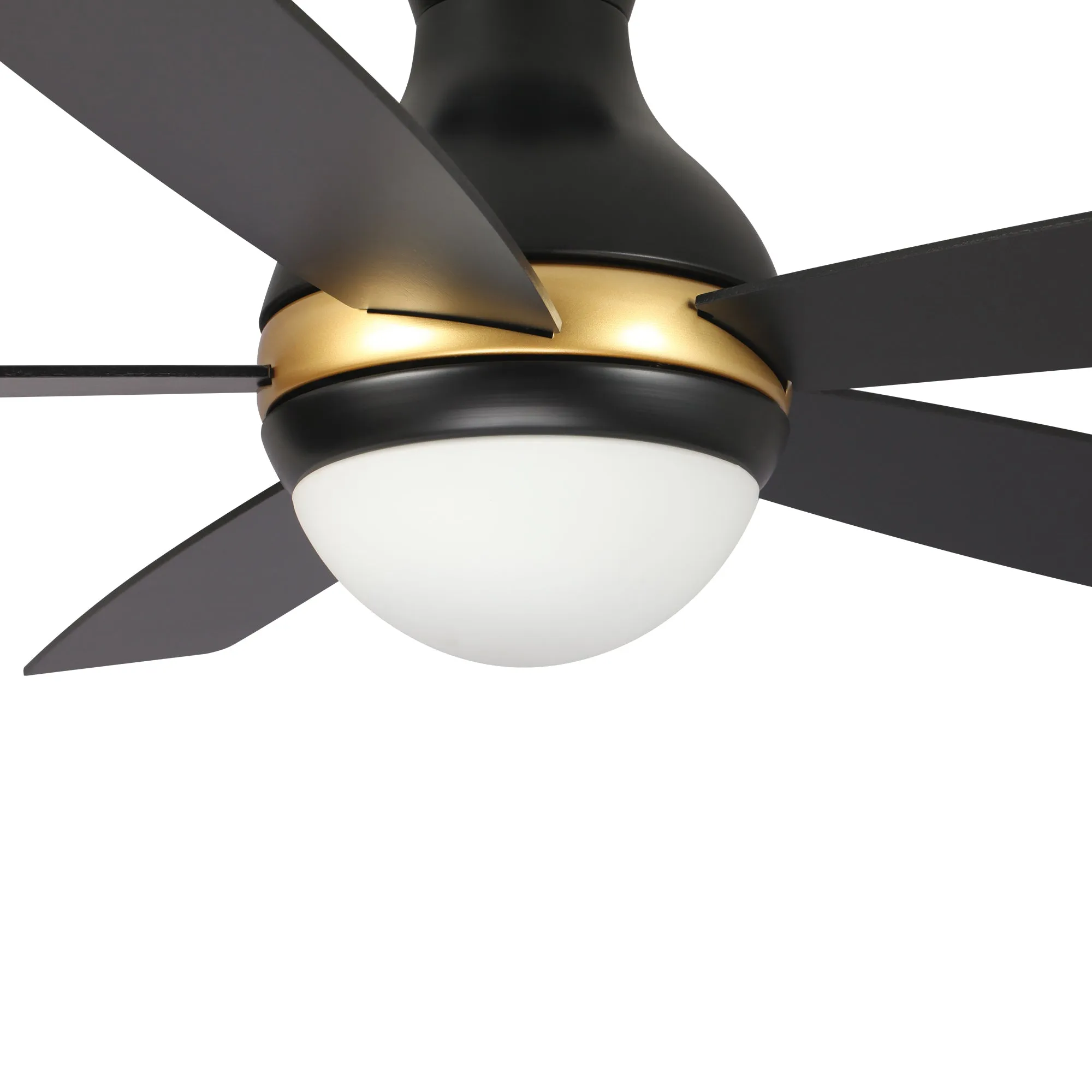 TWISTER 52 inch 5-Blade Flush Mount Smart Ceiling Fan with LED Light Kit & Remote- Black/Black (Gold Detail)