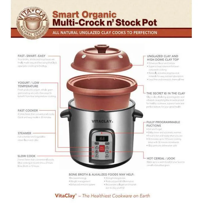 VitaClay Smart Organic Clay 6-Quart Multi-Crock 'N Stock Pot VM7800-5C