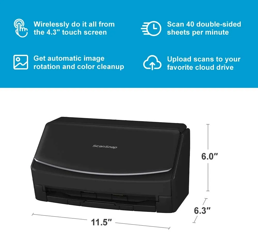 Wireless or USB High-Speed Cloud Enabled Document, Photo & Receipt Scanner with Large Touchscreen and Auto Document Feeder for Mac or PC