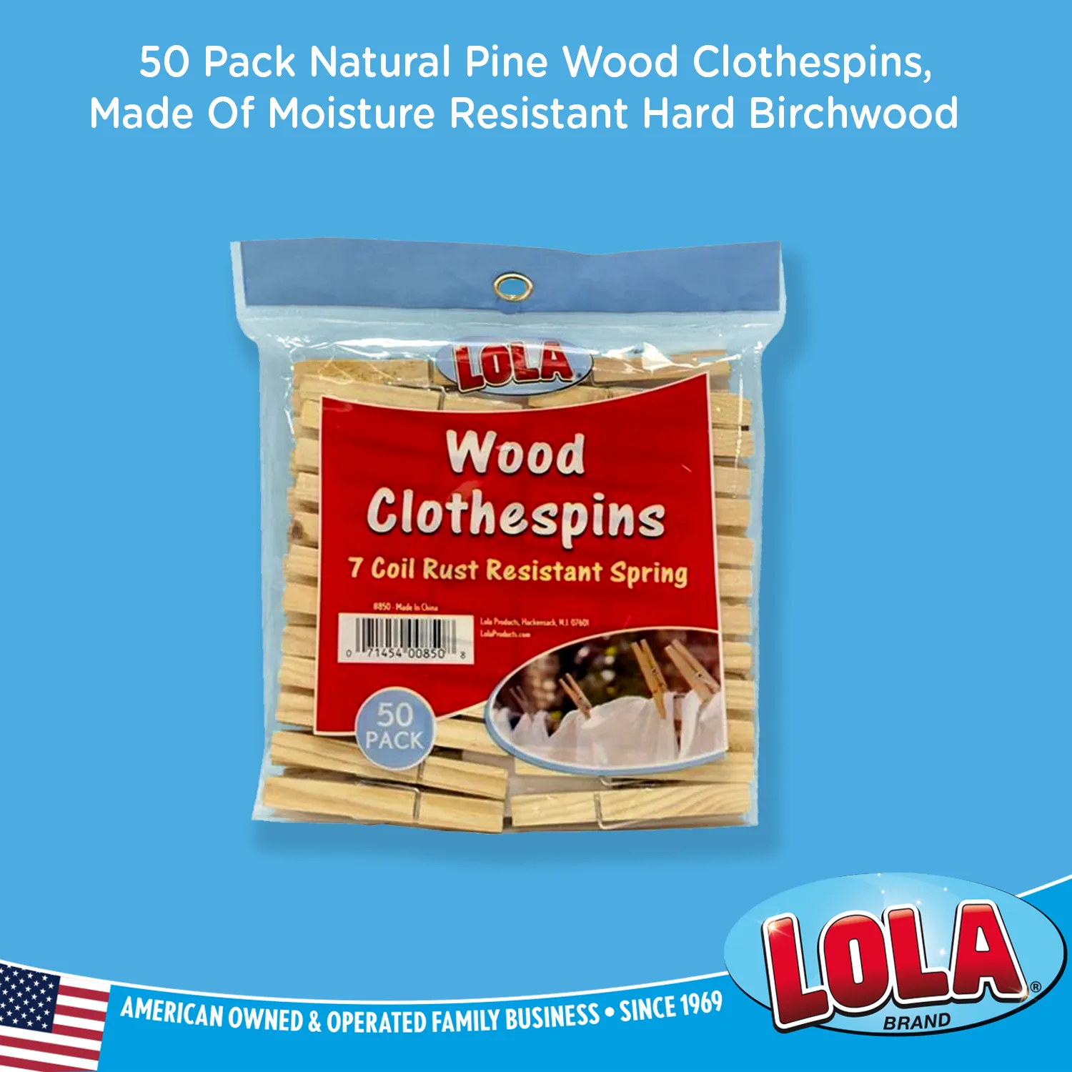 Wood Spring Clothespins - 50 count