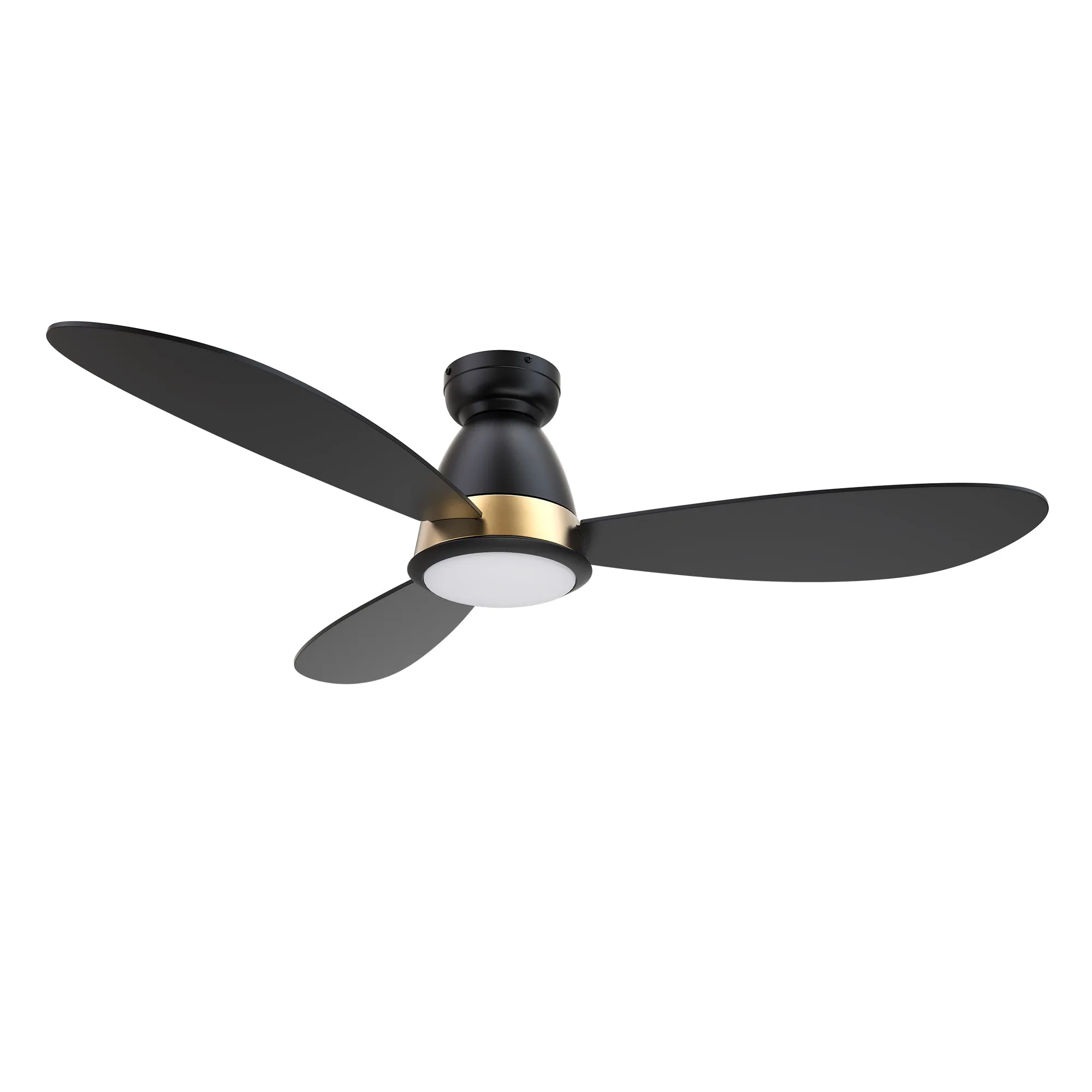 YORK 52 inch 3-Blade Flush Mount Smart Ceiling Fan with LED Light Kit & Remote Control- Black (Gold Details)